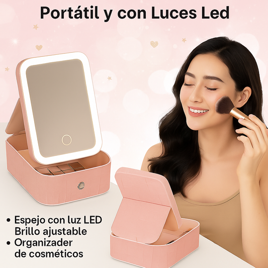 Estuche Maquillaje Portatil Espejo LED